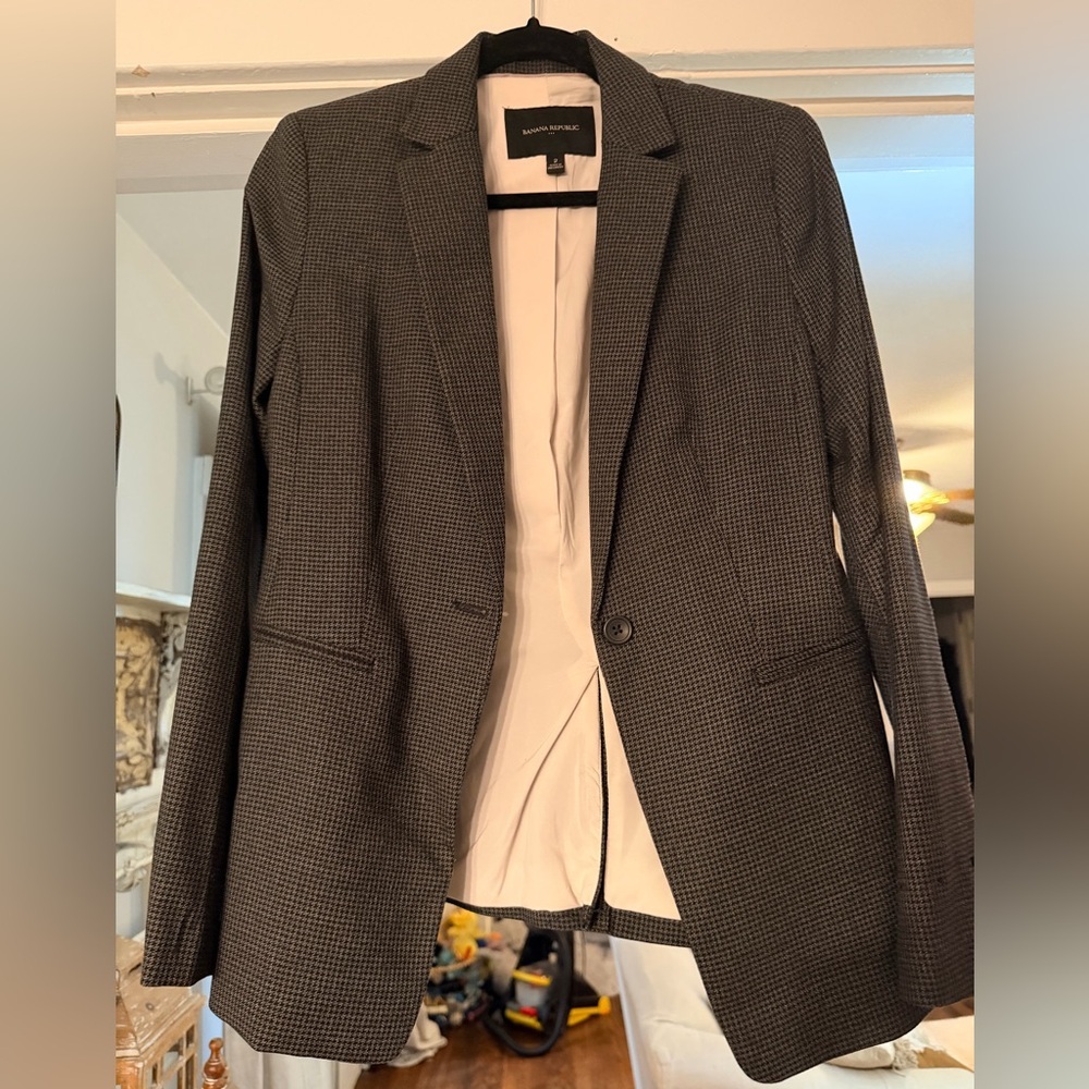 Banana Republic Black and gray Checkered Blazer